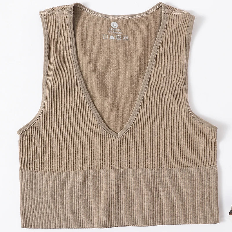 Deep V-Neck Crop Top 18 Colors Slim Fit Tank Stretchy Sleeveless Crop Vest Casual Ribbed Knit Top Low Cut Summer Camisole M-XL