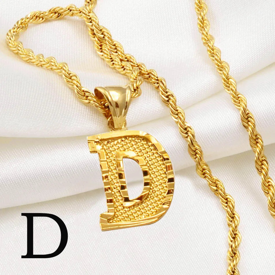 Anniyo A-Z Letters Necklaces Gold Plated Initial Pendant Rope Chain