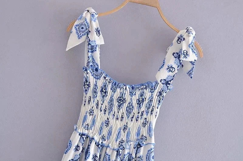 Blue Floral Embroidey Summer Beach Dress Women Casual Holiday Bohemian Dress Boho Sundress Maxi Long Vestidos Fashion Clothes