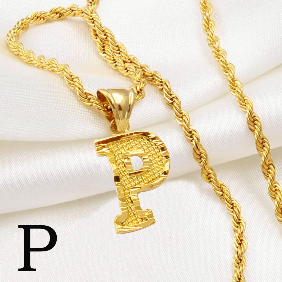 Anniyo A-Z Letters Necklaces Gold Plated Initial Pendant Rope Chain