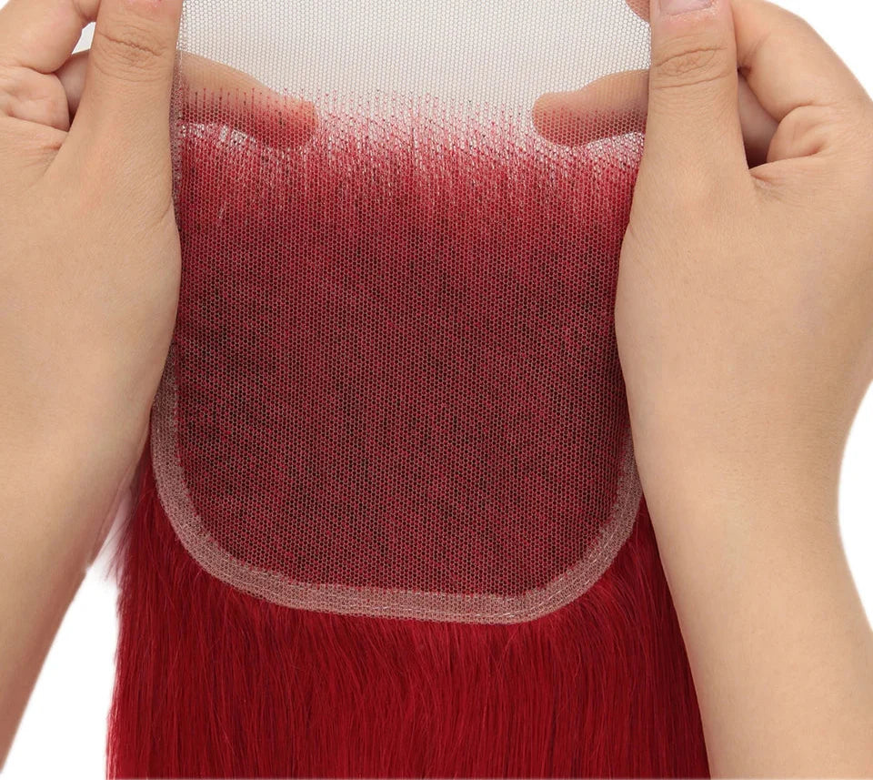 Extensiones de cabello lacio con reflejos rojos y rubios y cierre | 3 paquetes de cabello humano Remy brasileño