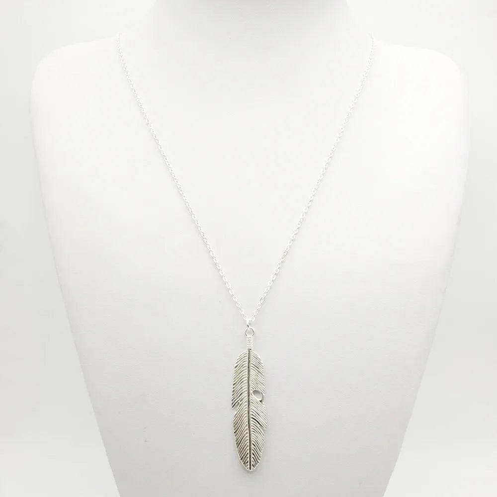 VOQ Feather Pendant Necklace for Women | Trendy Long Chain Jewelry Gift