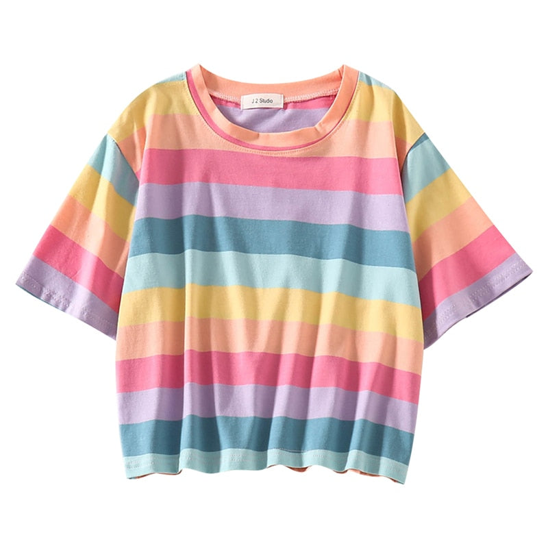 Camiseta a Rayas Arcoíris Pastel