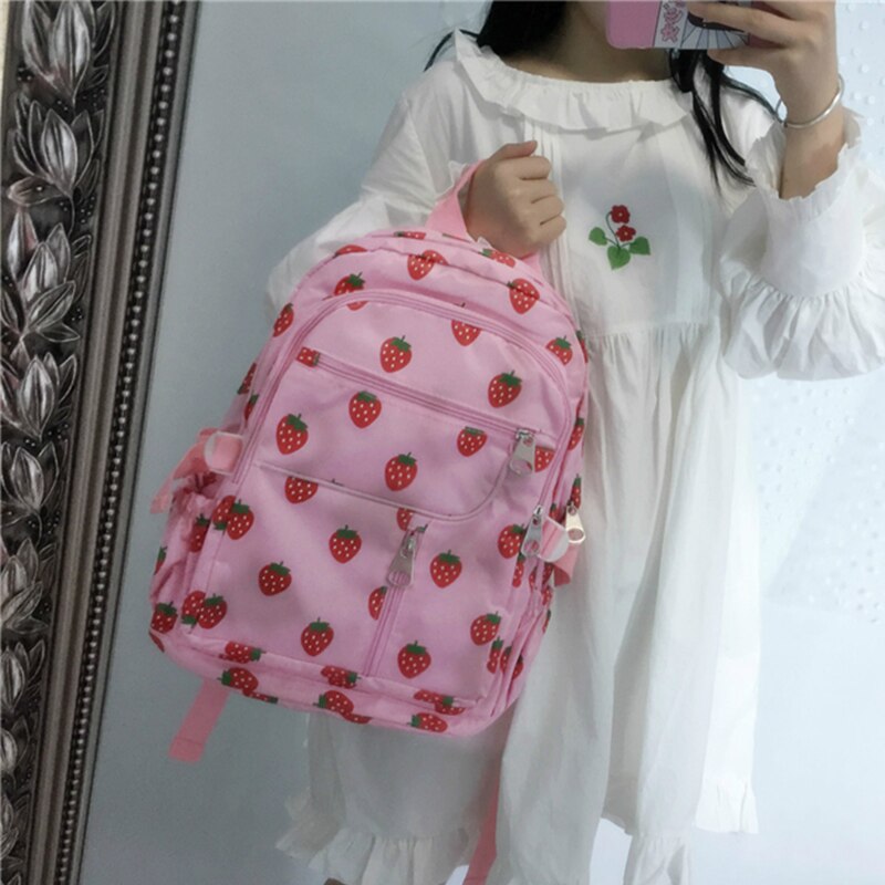 Mochila de lona Harajuku de fresas