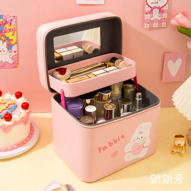 Bonito estuche organizador de belleza de piel sintética