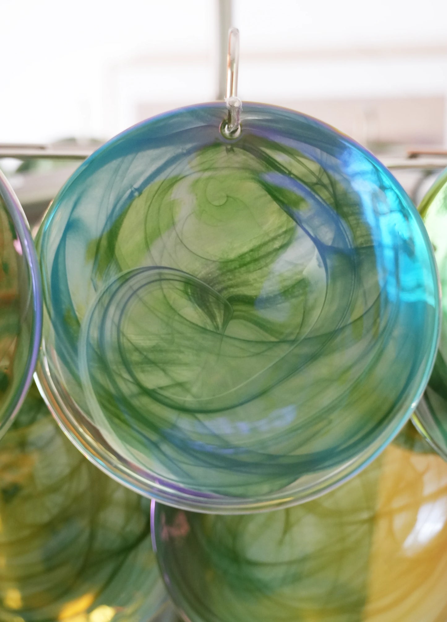 Lámpara de araña de disco Murano verde elegante