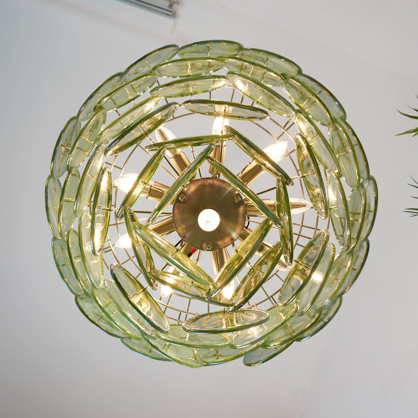 Lámpara de araña de disco Murano verde elegante