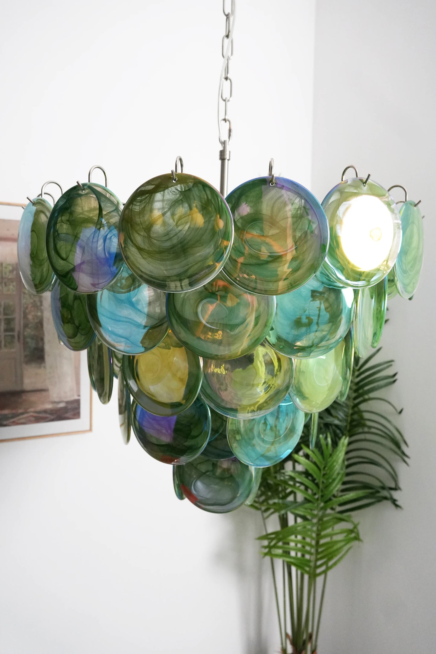 Lámpara de araña de disco Murano verde elegante