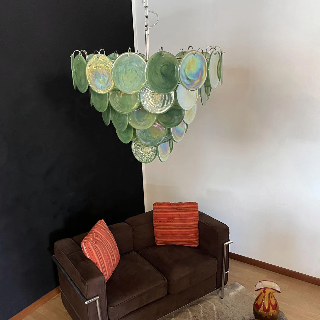 Lámpara de araña de disco Murano verde elegante