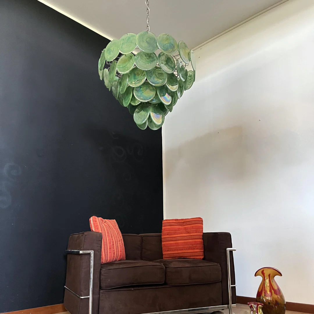 Lámpara de araña de disco Murano verde elegante