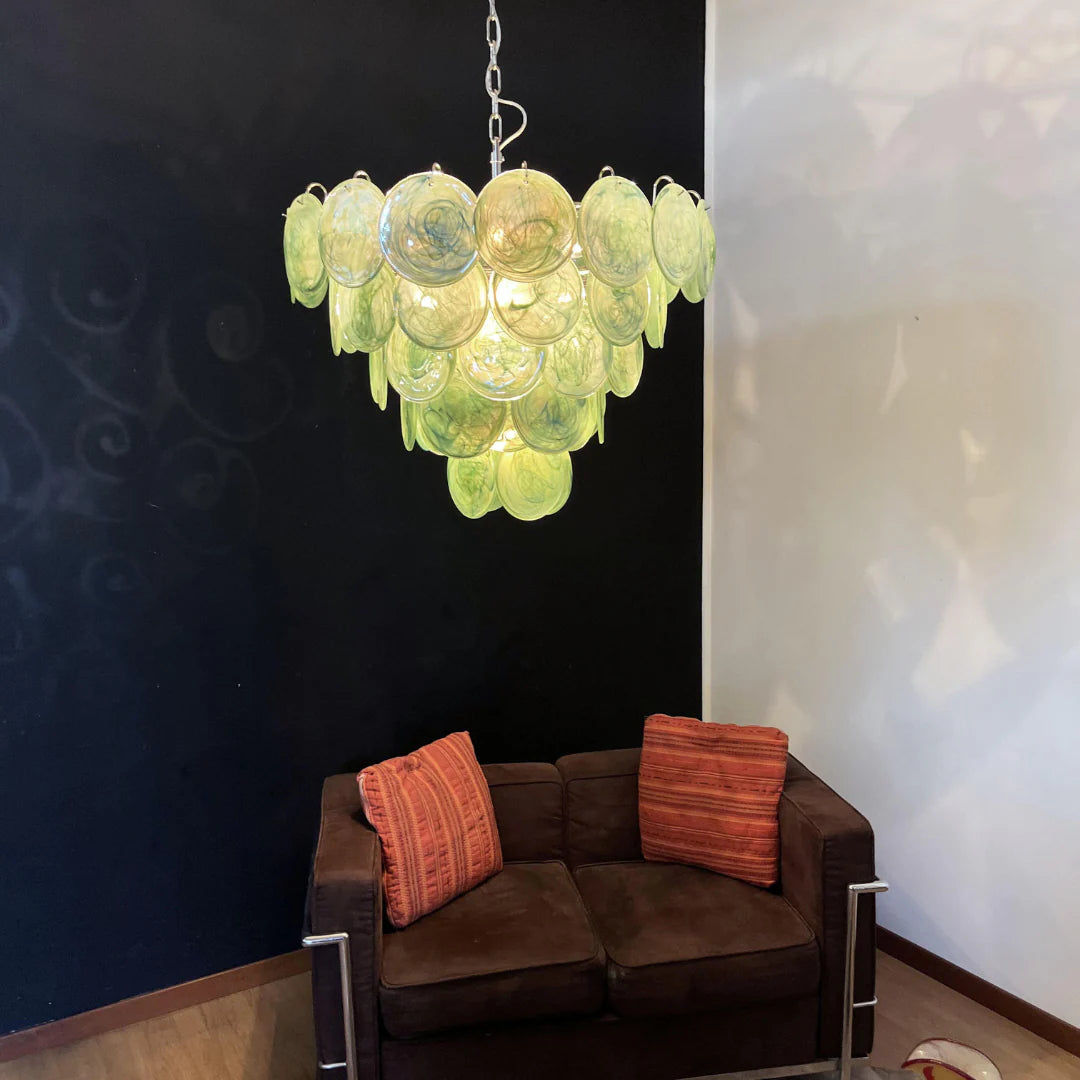 Lámpara de araña de disco Murano verde elegante