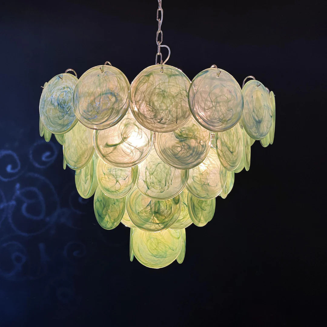 Lámpara de araña de disco Murano verde elegante