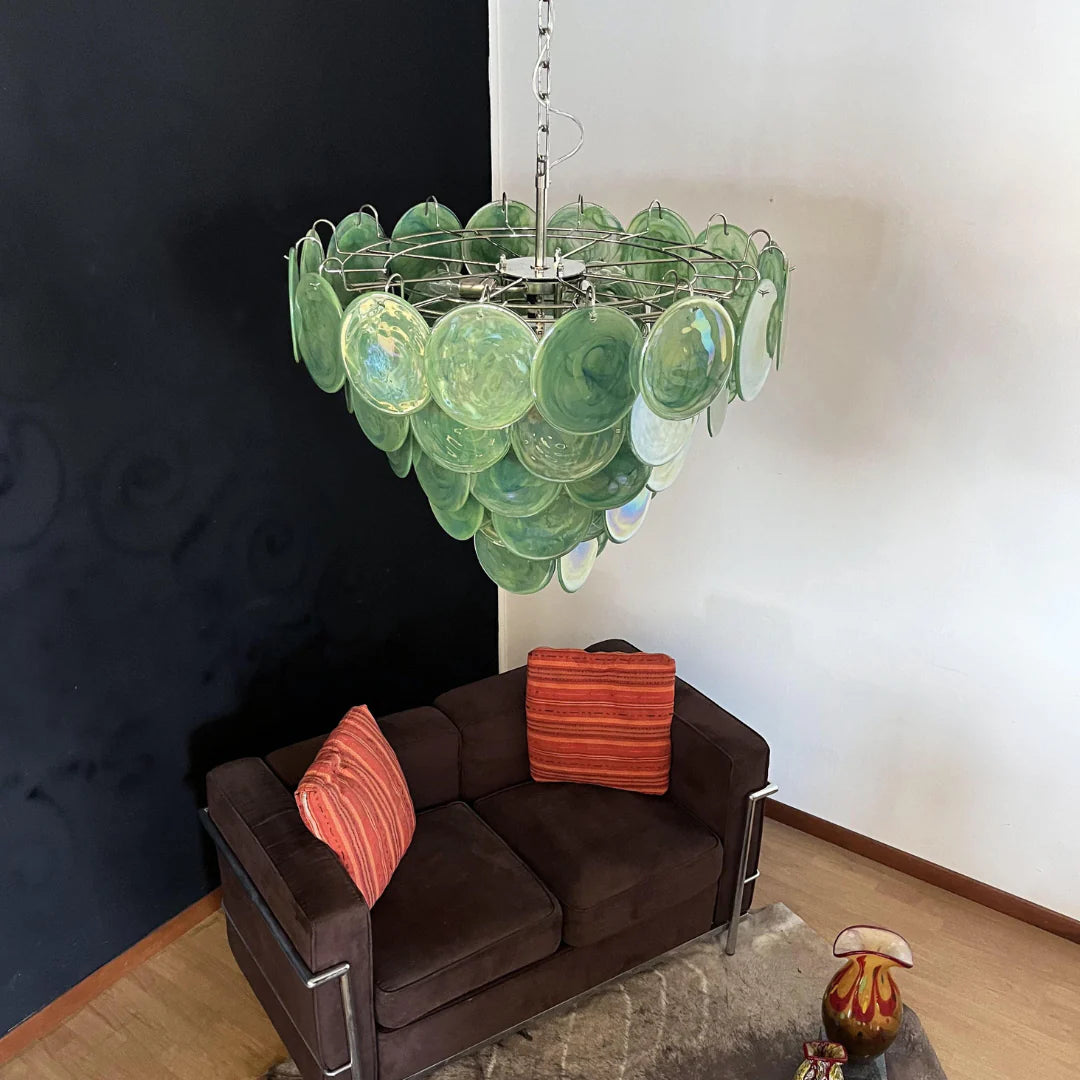 Lámpara de araña de disco Murano verde elegante