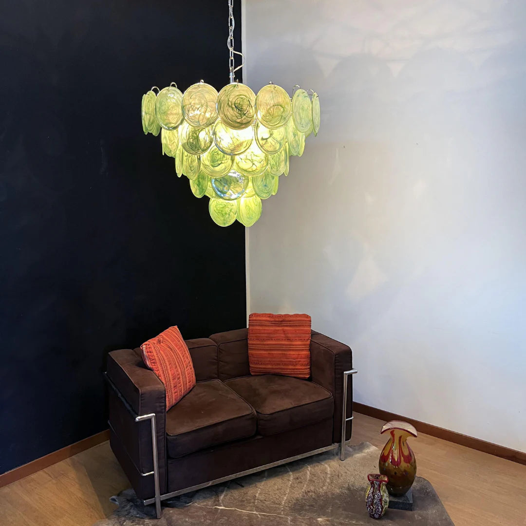 Lámpara de araña de disco Murano verde elegante