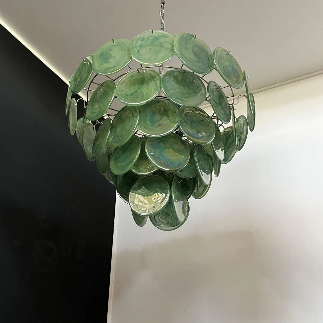 Lámpara de araña de disco Murano verde elegante