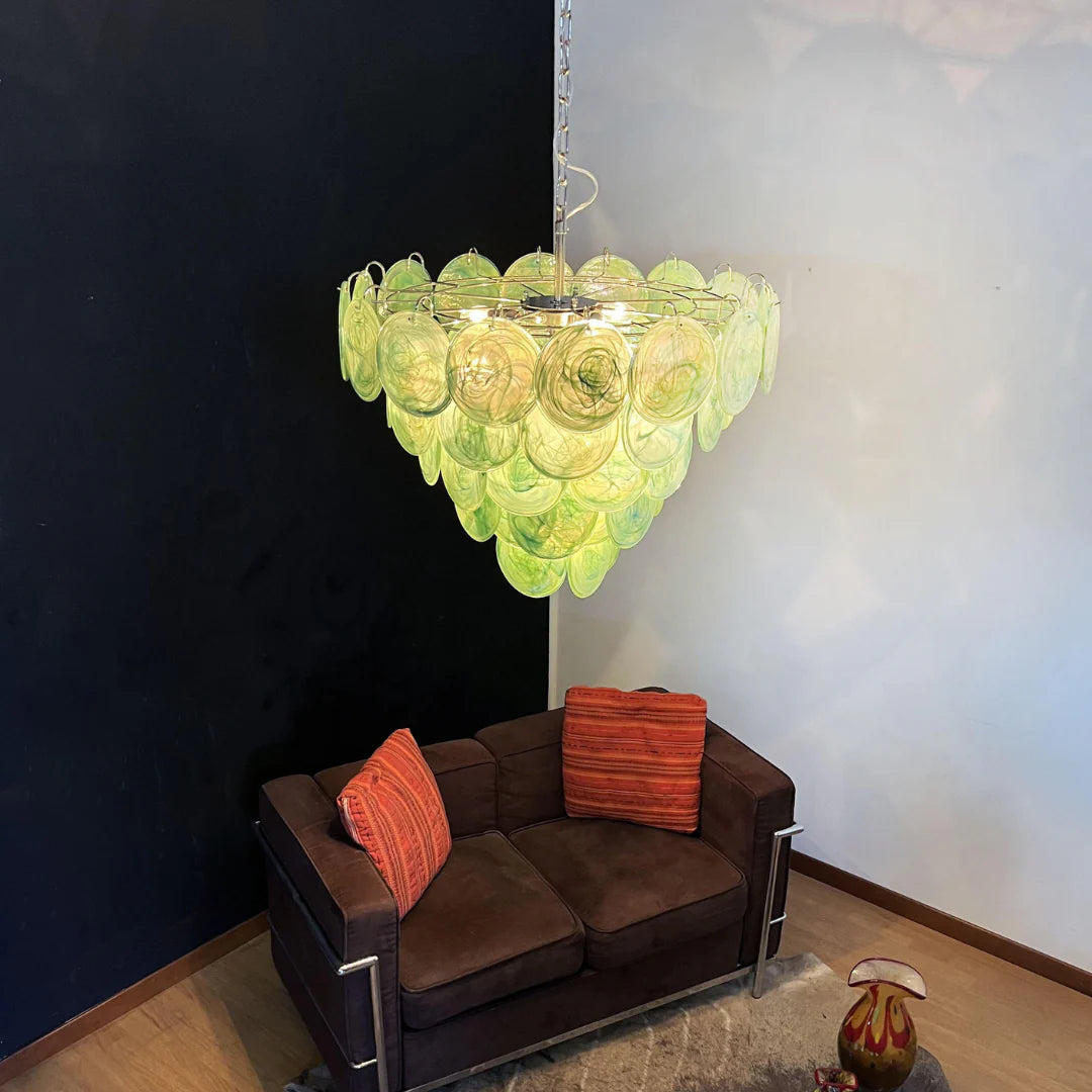 Lámpara de araña de disco Murano verde elegante