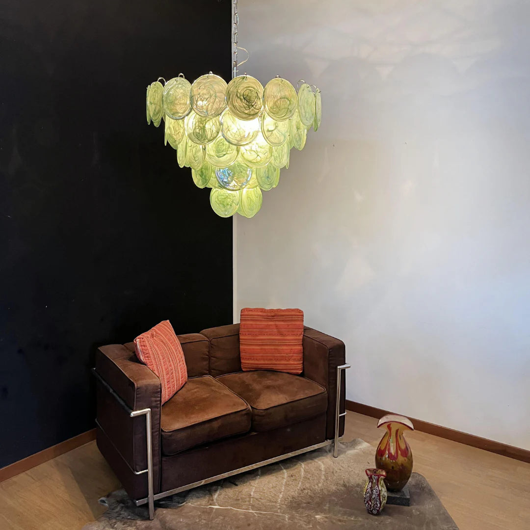 Lámpara de araña de disco Murano verde elegante