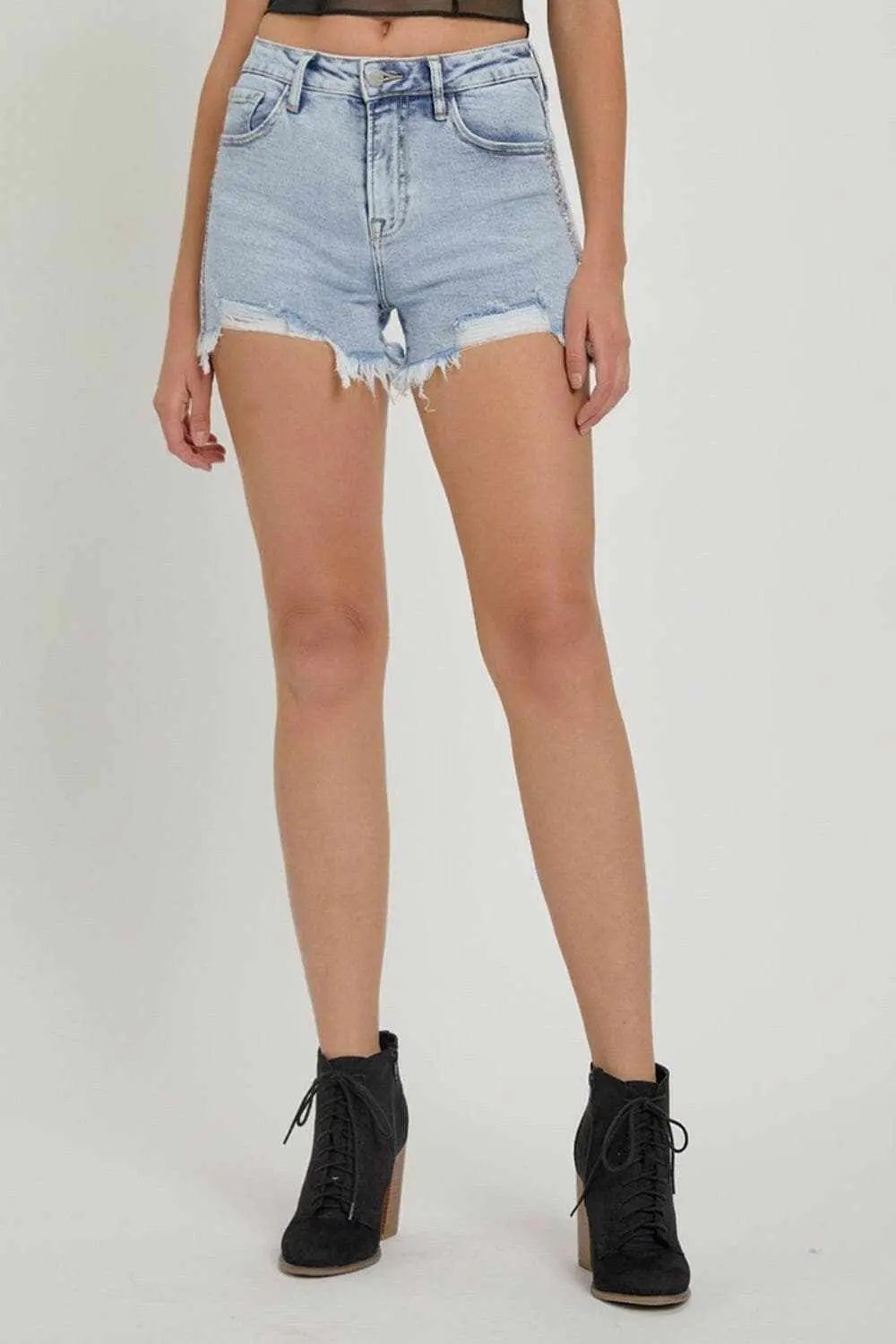 Trendsi Pantalones Cortos de Jean con Diamantes de Imitación para Mujer, Tiro Alto, de Moda de Verano - Ajuste Premium