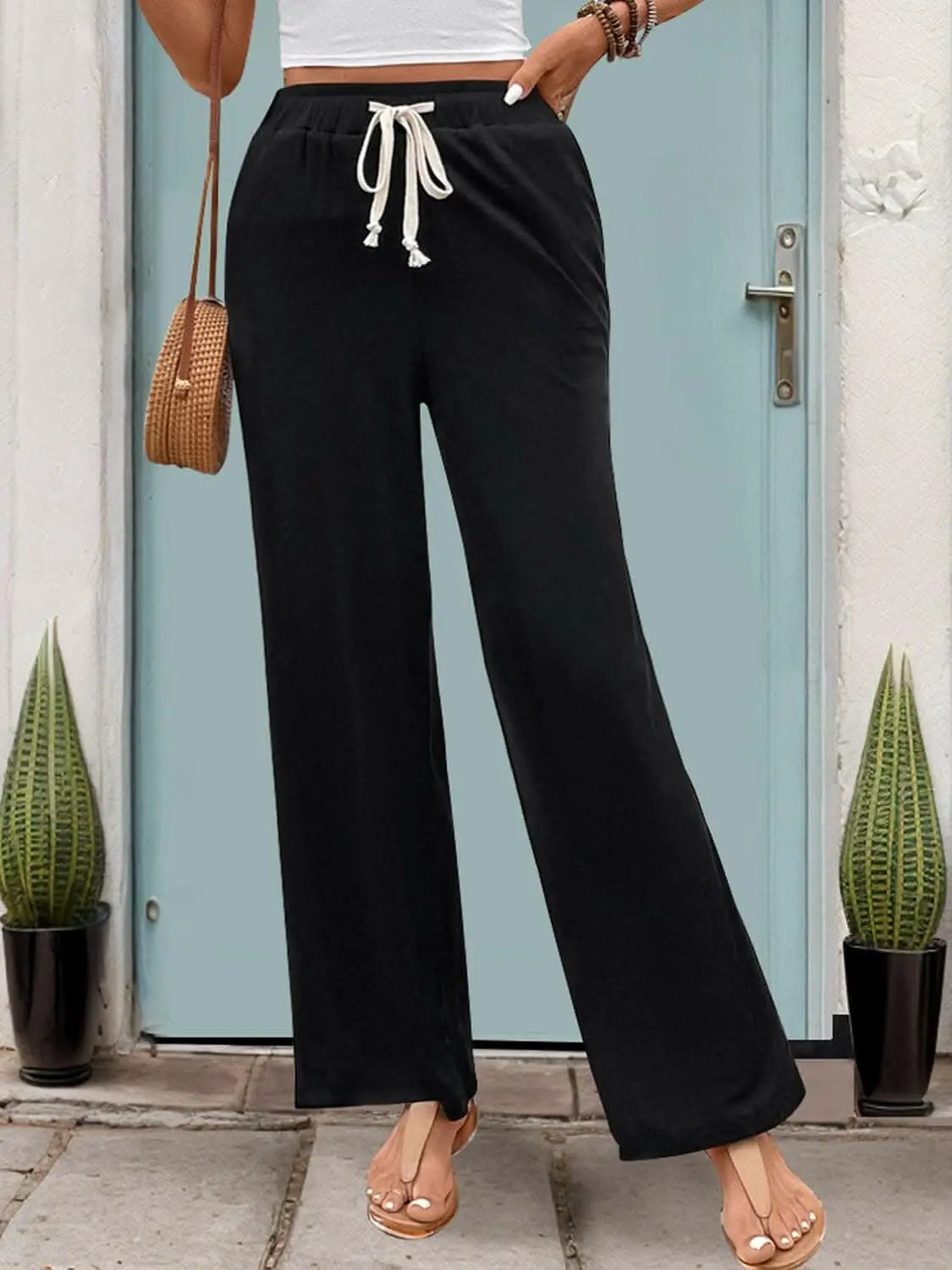 Trendsi High waist drawstring pants