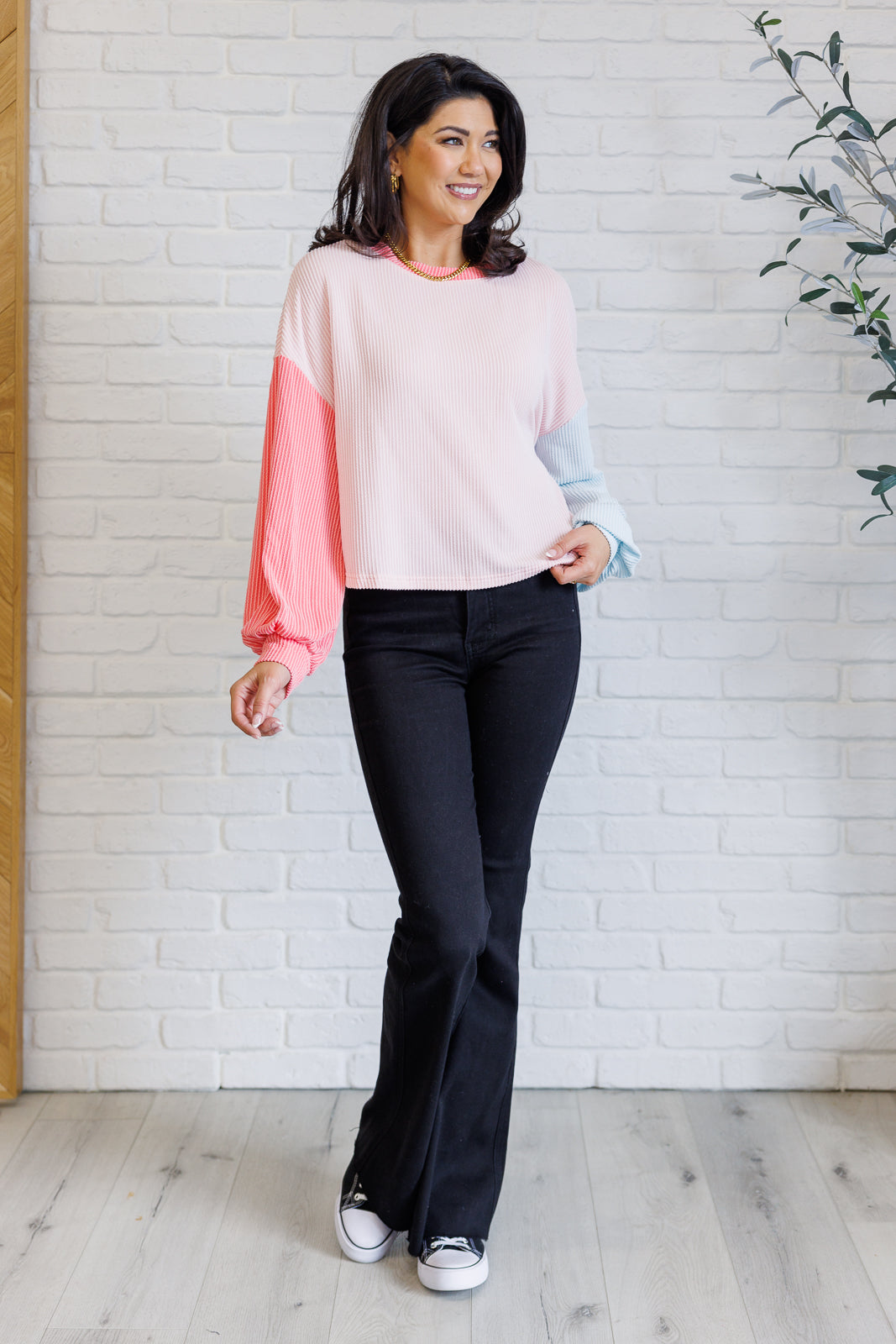 Top colorblock "Hit Me With Your Best Shot" en rosa claro