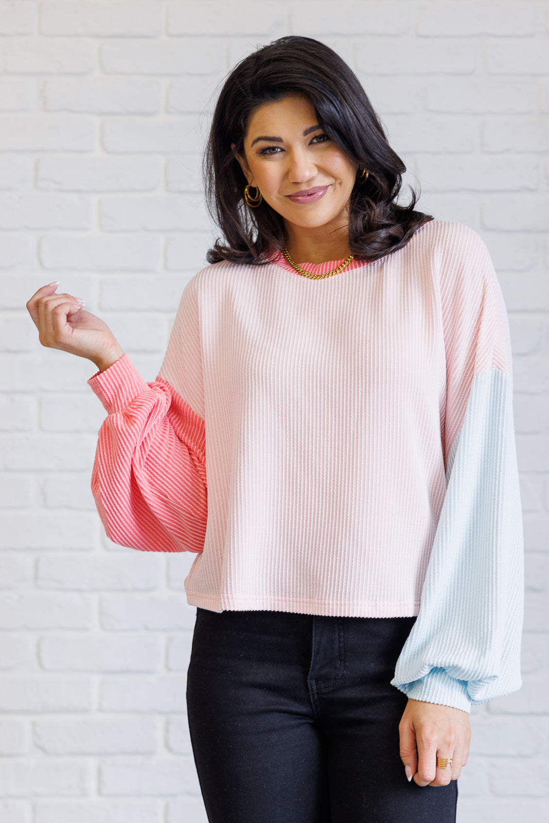 Top colorblock "Hit Me With Your Best Shot" en rosa claro
