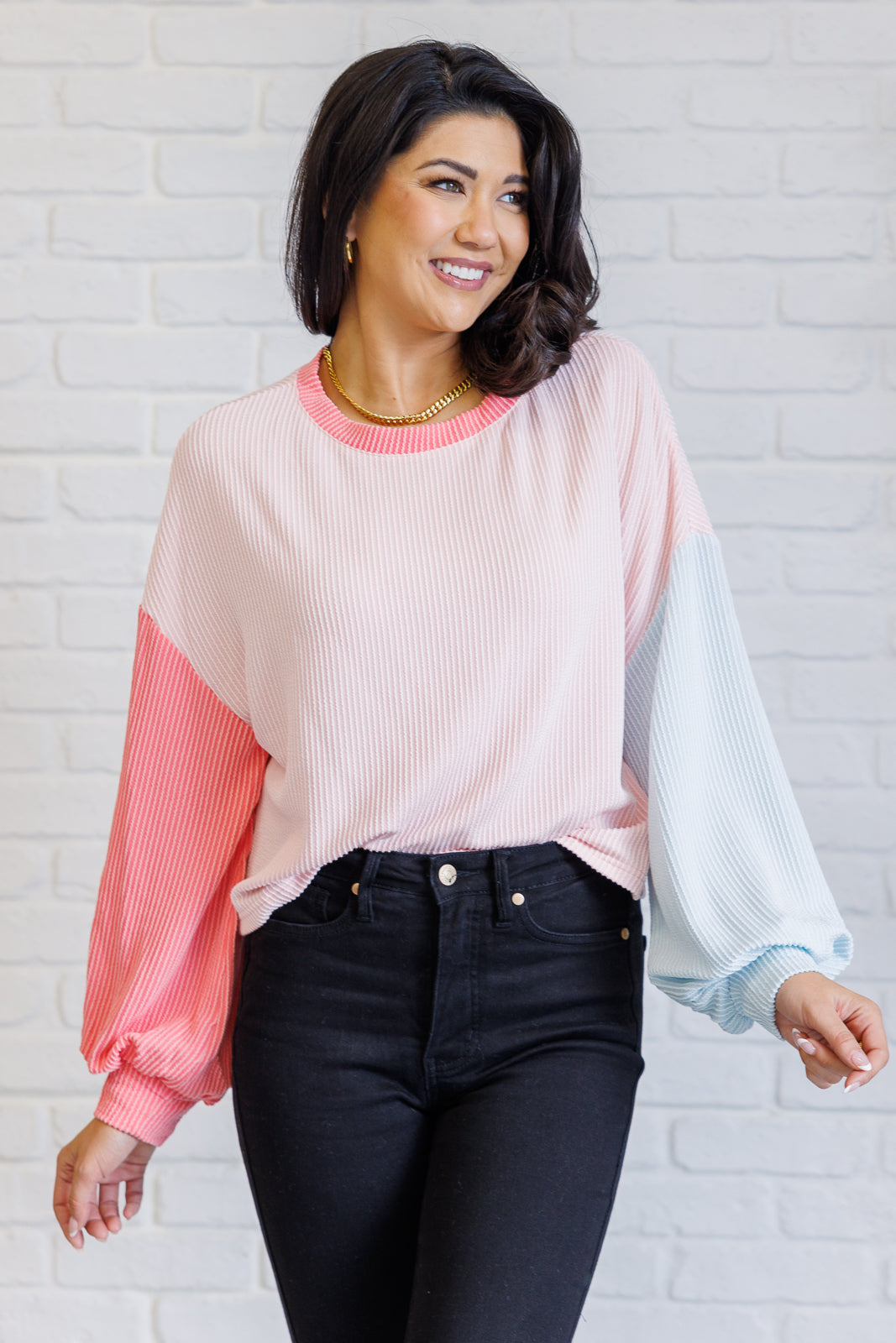 Top colorblock "Hit Me With Your Best Shot" en rosa claro