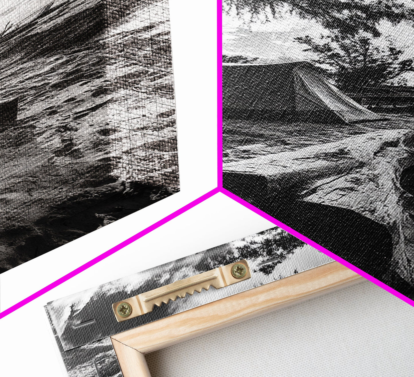 Tent, Beach, Sunset, Trees - Rustic camping coastal escape vibe, Framed Canvas Print, ideal bedroom or adventure nursery decor, outdoor art