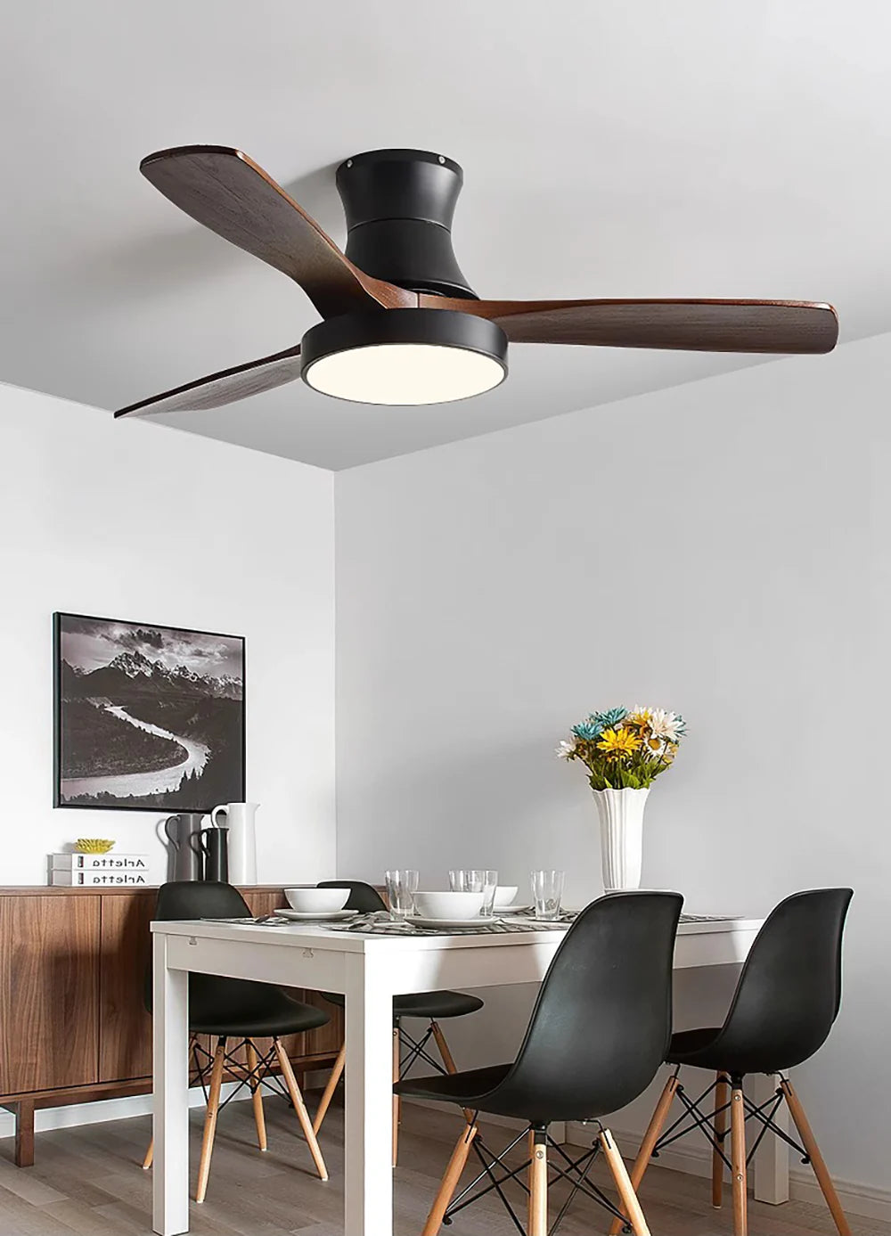 Lámpara de ventilador de techo de aspas de madera Hugger