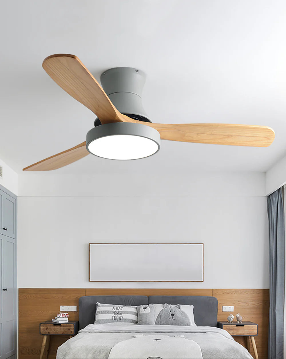 Lámpara de ventilador de techo de aspas de madera Hugger