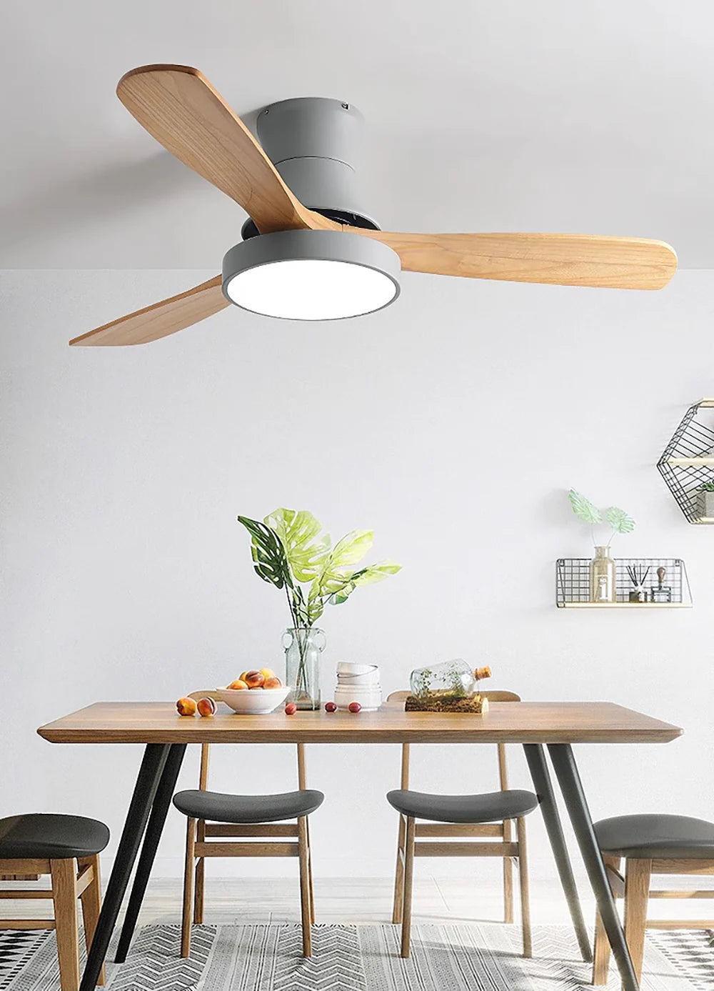 Lámpara de ventilador de techo de aspas de madera Hugger