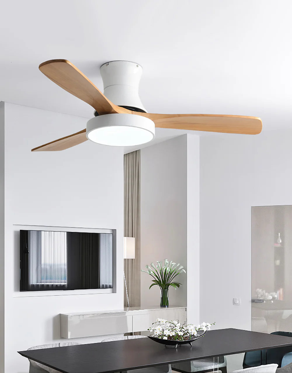 Lámpara de ventilador de techo de aspas de madera Hugger