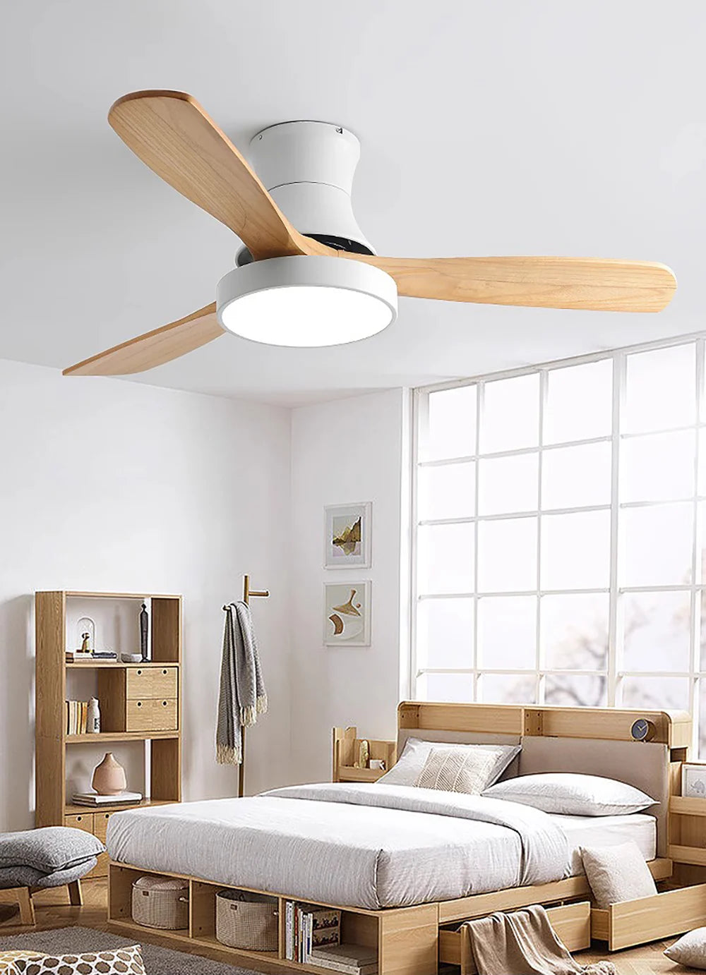 Lámpara de ventilador de techo de aspas de madera Hugger