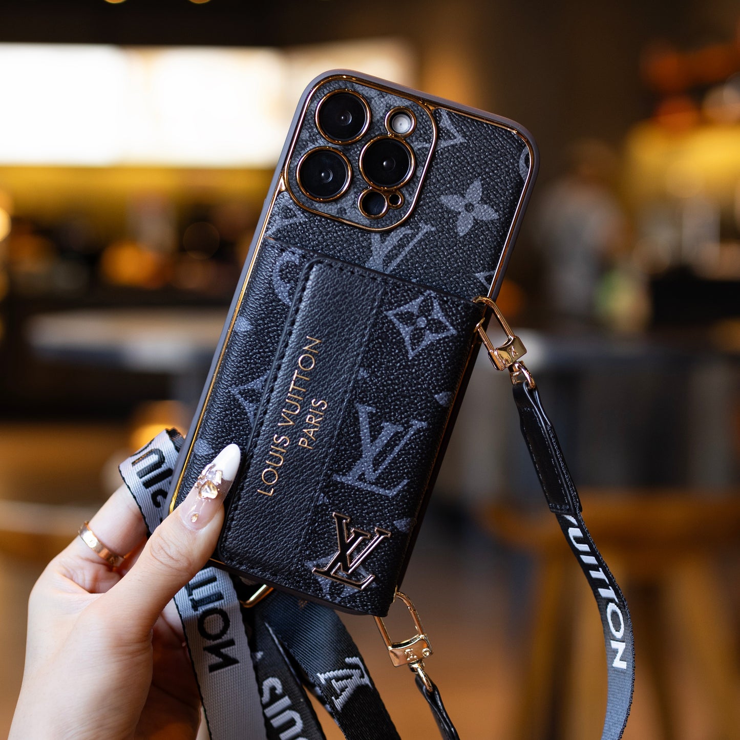 Estuche de teléfono con tarjetero de lujo, nuevo clásico