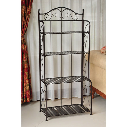 Estantería plegable de hierro de 4 niveles para interior/exterior en bronce con estantes de celosía