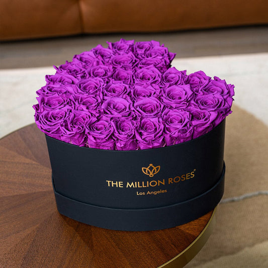 Caja Negra Corazón | Rosas Morado Brillante