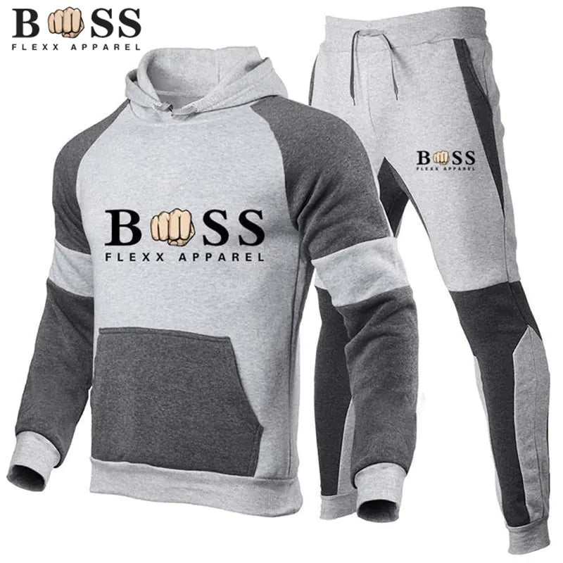 Men's Autumn Winter Fleece Hoodie & Sweatpants Set