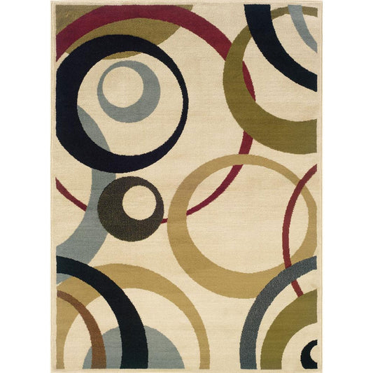 Alfombra geométrica de círculos multicolores beige oliva verde mar (5' x 7'3)