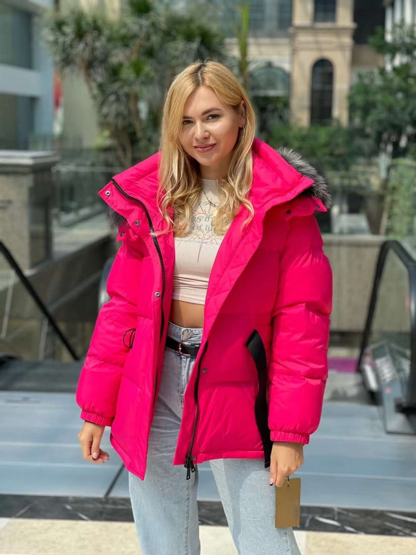 Chaqueta de auténtica piel de zorro plateado y plumón