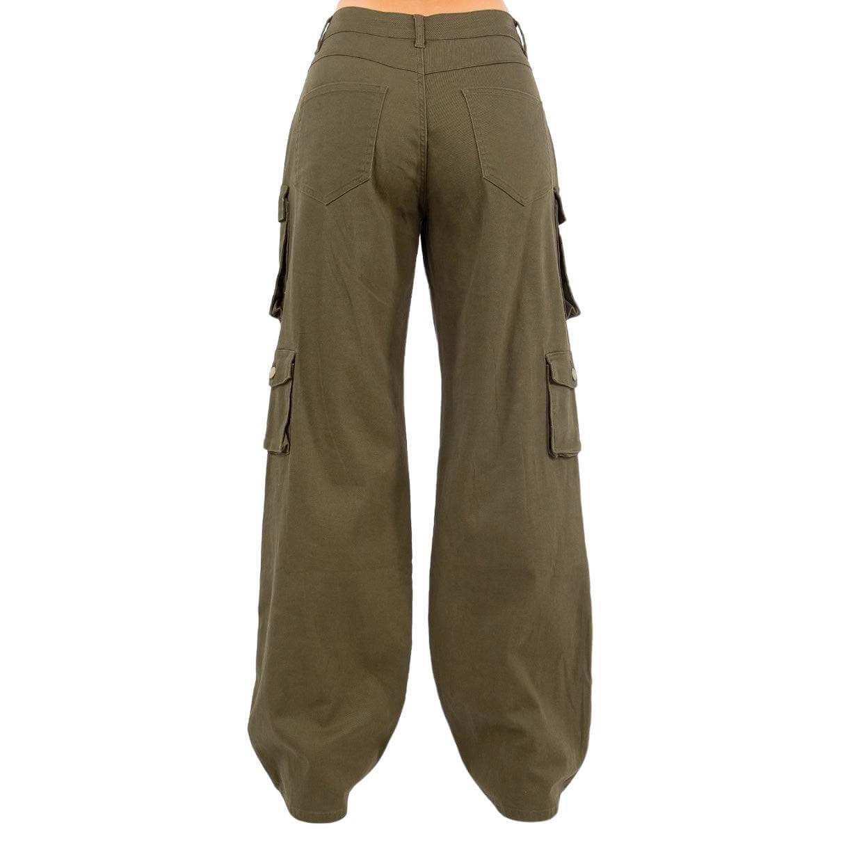 Pantalones cargo de pierna ancha con bolsillos y tiro alto - RJH30589