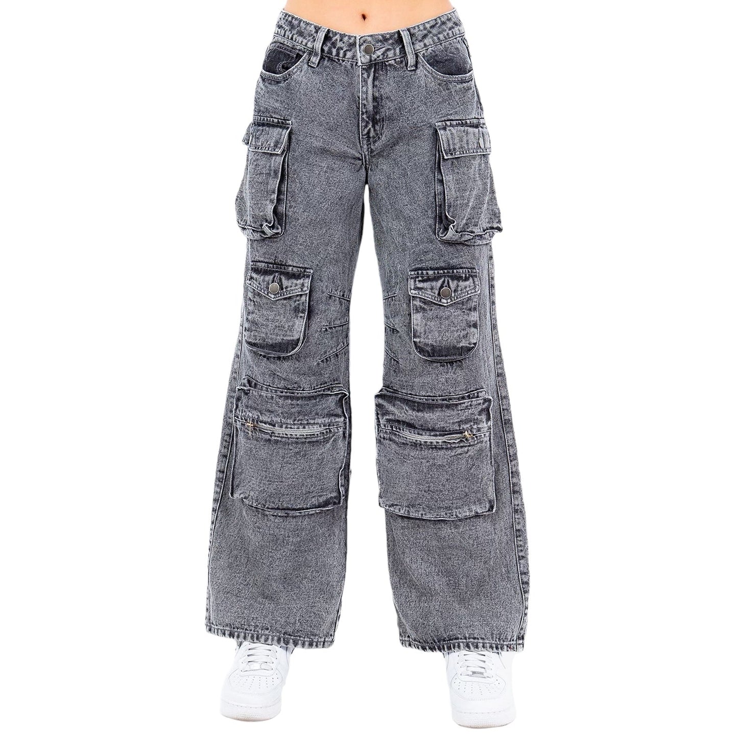 Pantalones Anchos Vaqueros con Bolsillos y Acabado Ácido - RJH30564