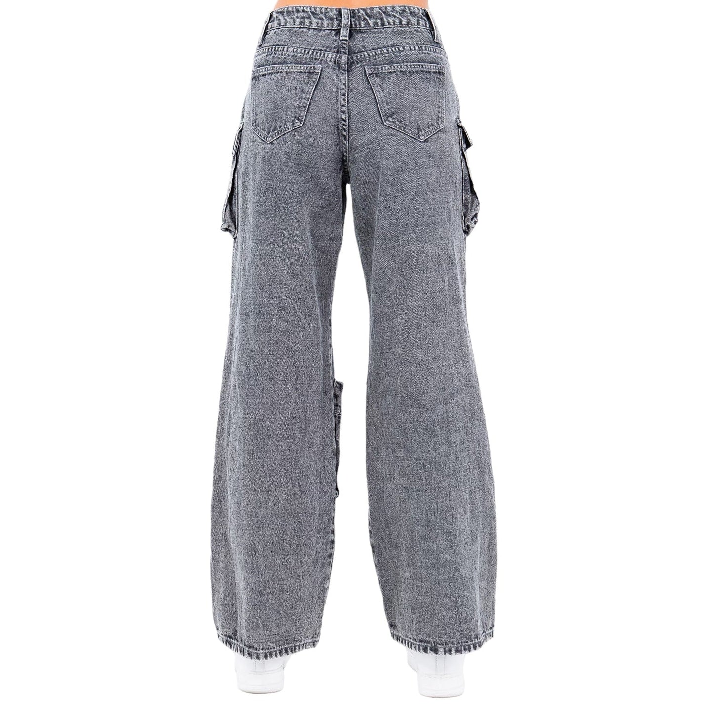 Pantalones Anchos Vaqueros con Bolsillos y Acabado Ácido - RJH30564