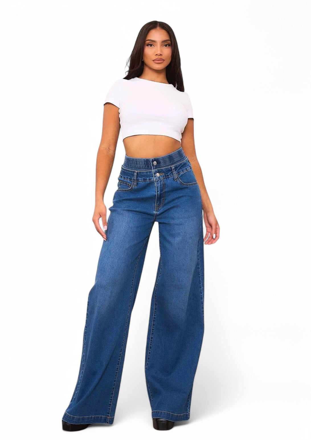 Jeans de pierna ancha con doble cintura