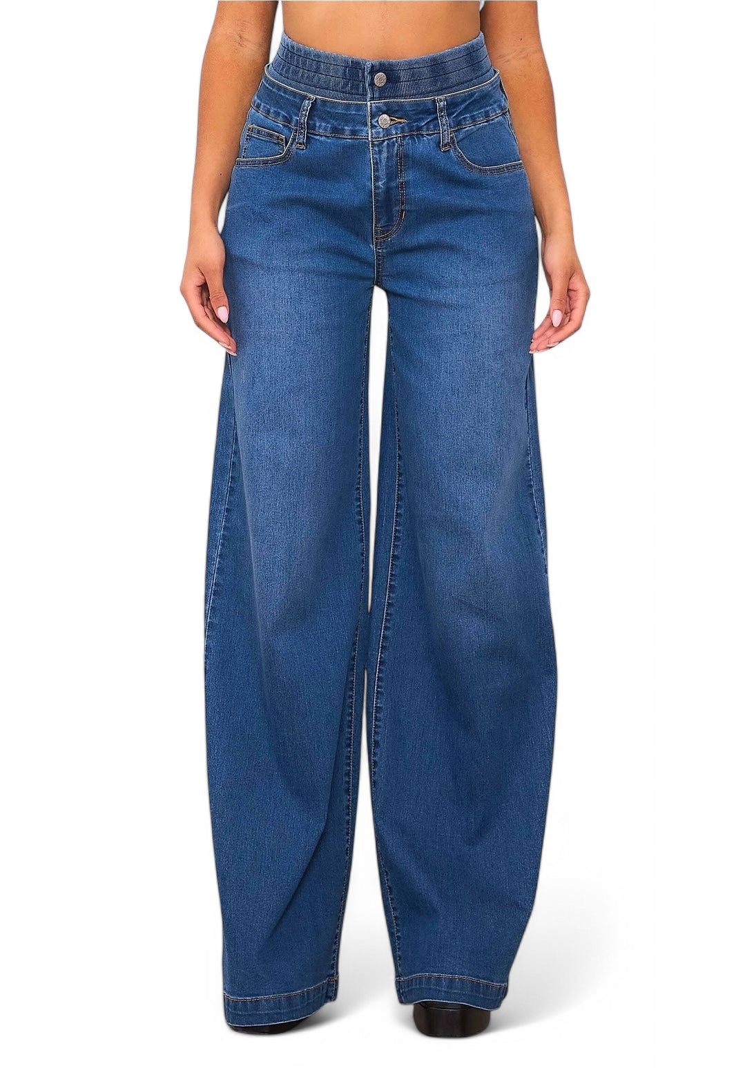 Jeans de pierna ancha con doble cintura