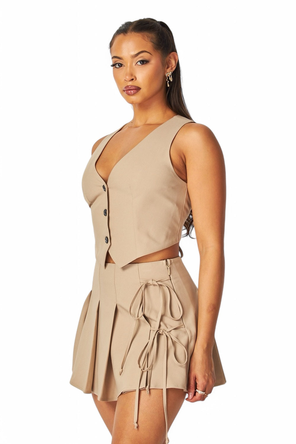 Conjunto de top de esmoquin Serene Crop Top y skort