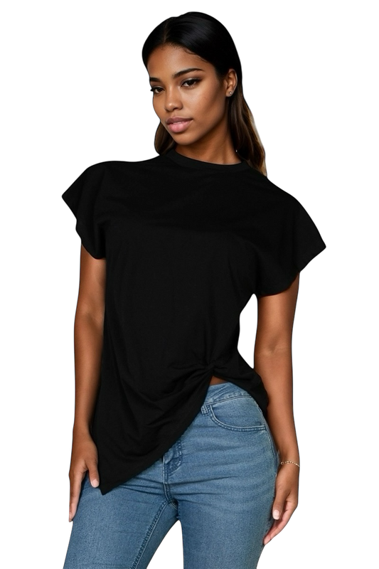 Camiseta con nudo delantero y manga murciélago {BT3952}