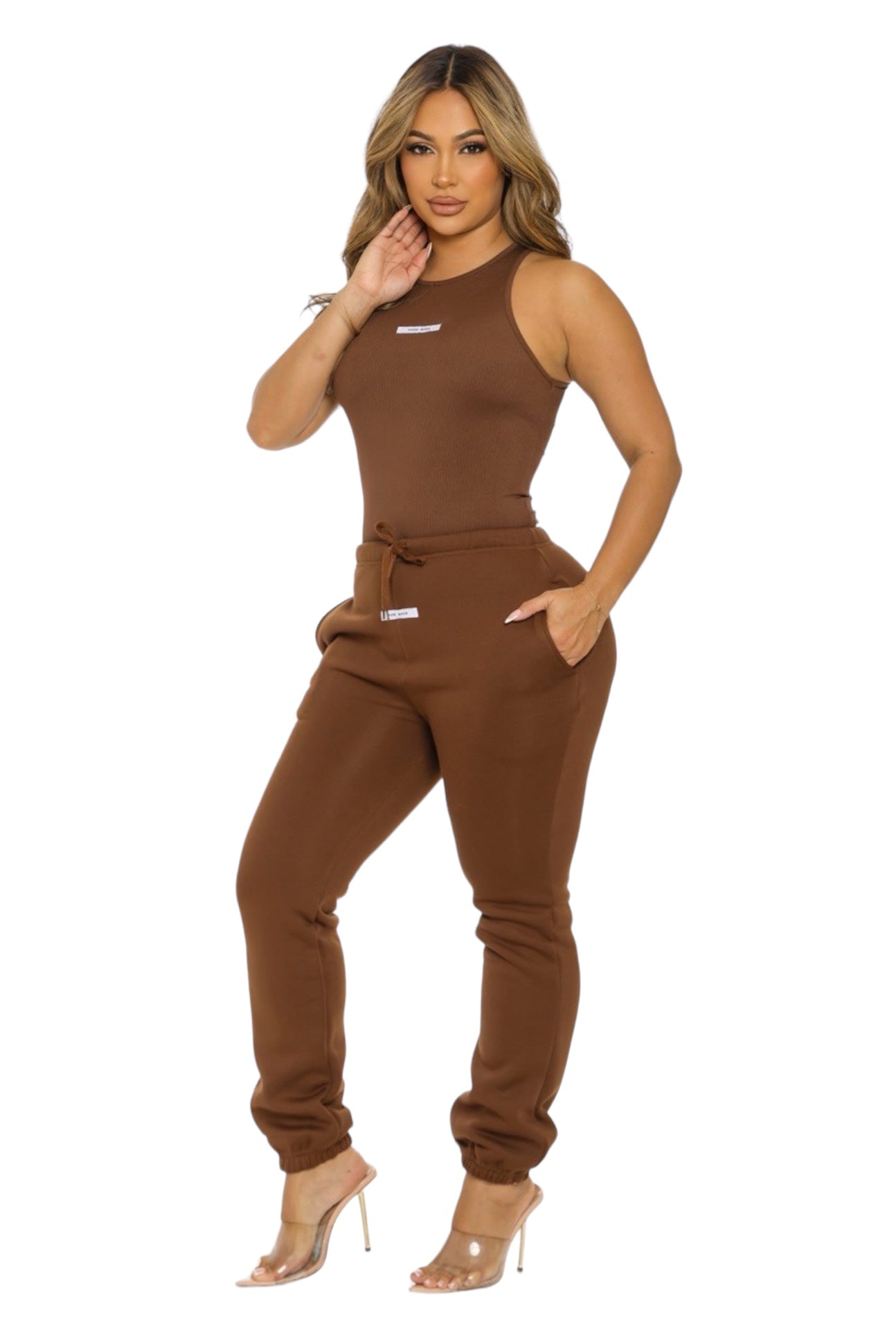 Conjunto de body sin mangas acanalado y pantalón jogger