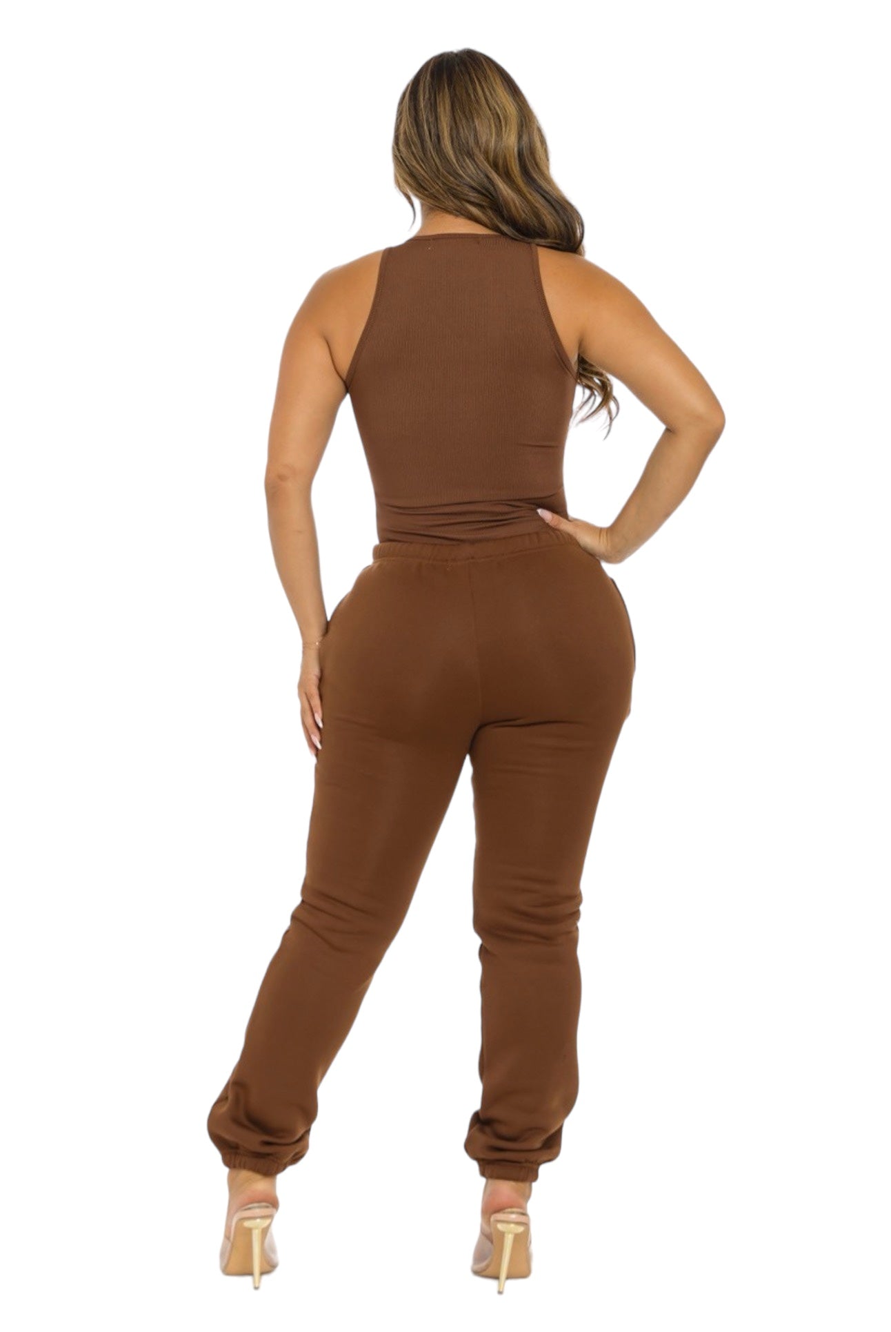 Conjunto de body sin mangas acanalado y pantalón jogger