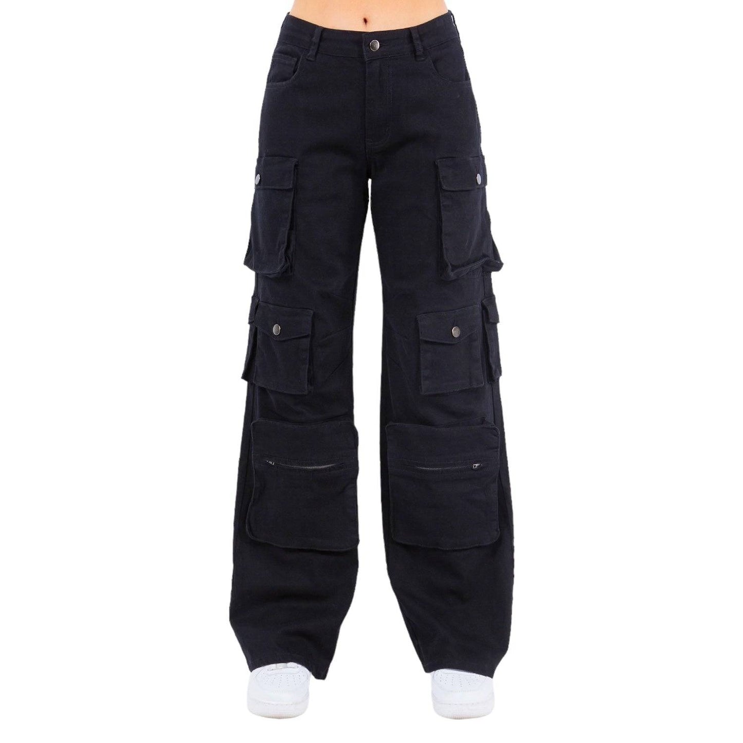 Pantalones cargo de pierna ancha con bolsillos y tiro alto - RJH30589