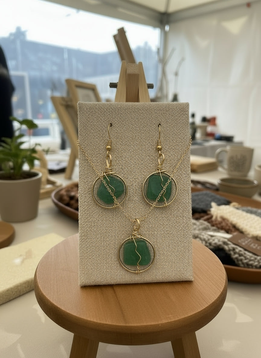 Wire Wrapped Crystal Necklace And Earring Set