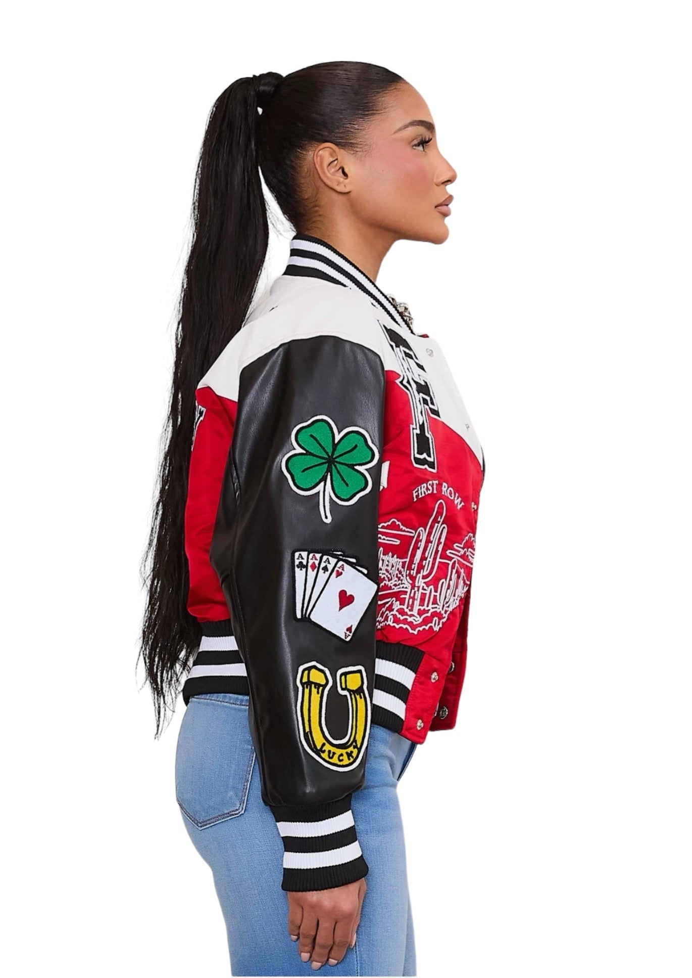 Chaqueta universitaria Get Lucky {Mangas de cuero vegano}